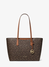 Michael Kors Arden Large Printed Signature Logo Top-Zip Tote Bag Brown