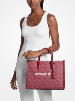 Mirella Medium Metallic Signature Logo Tote Bag Cherry Cherry