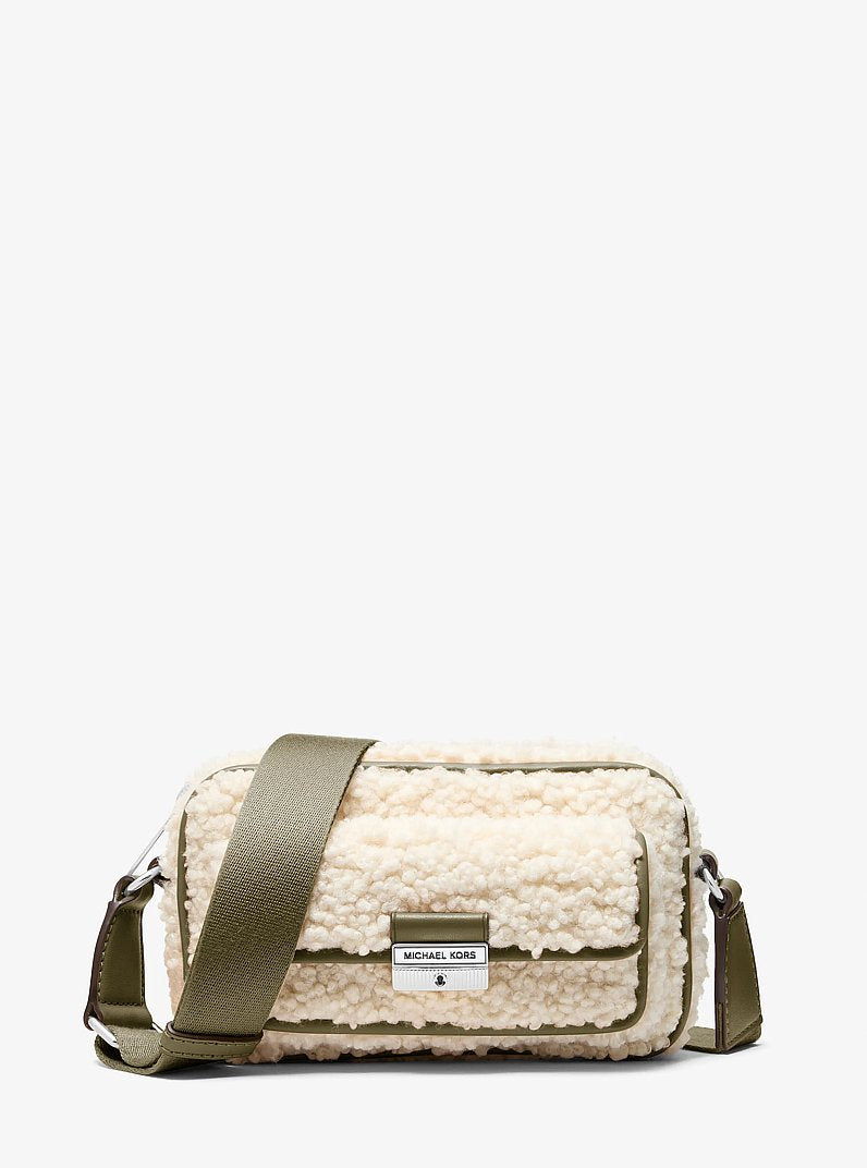 Michael Kors Bradshaw Extra-Small Faux Shearling Camera Crossbody Bag Olive