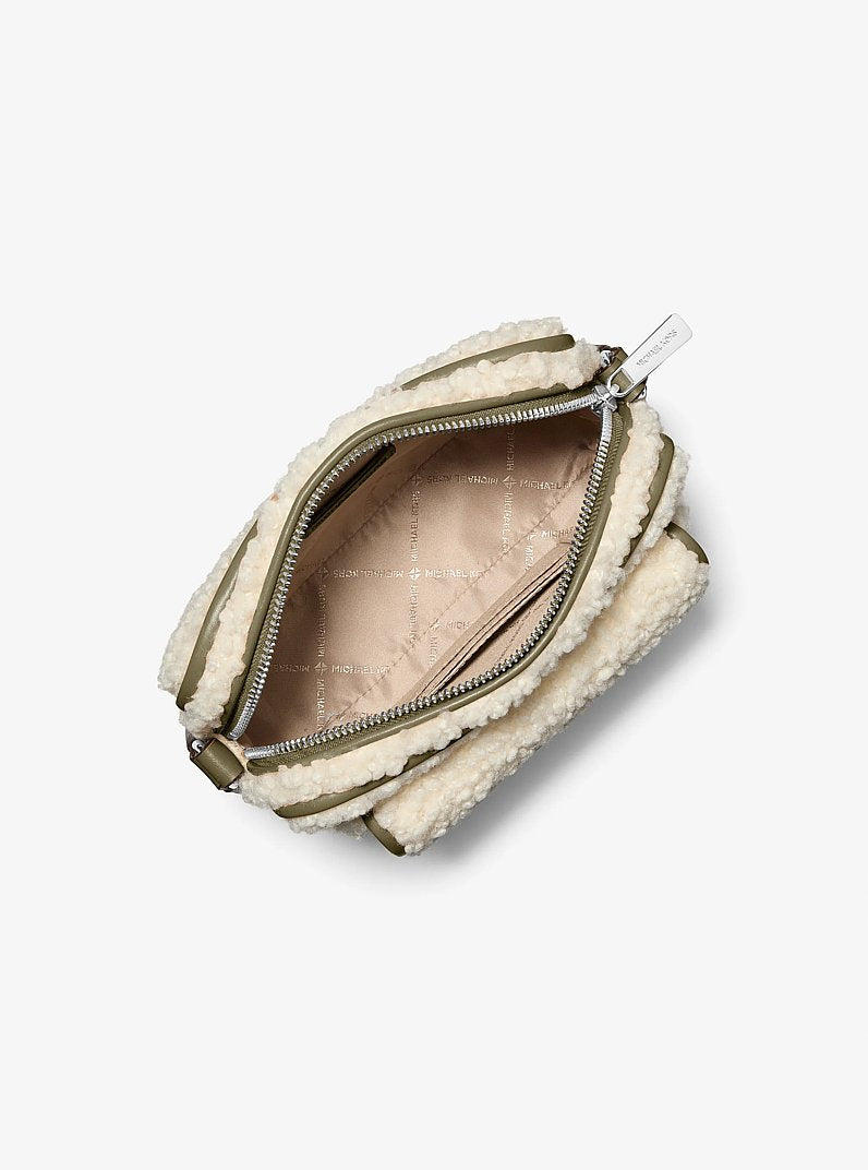 Michael Kors Bradshaw Extra-Small Faux Shearling Camera Crossbody Bag Olive