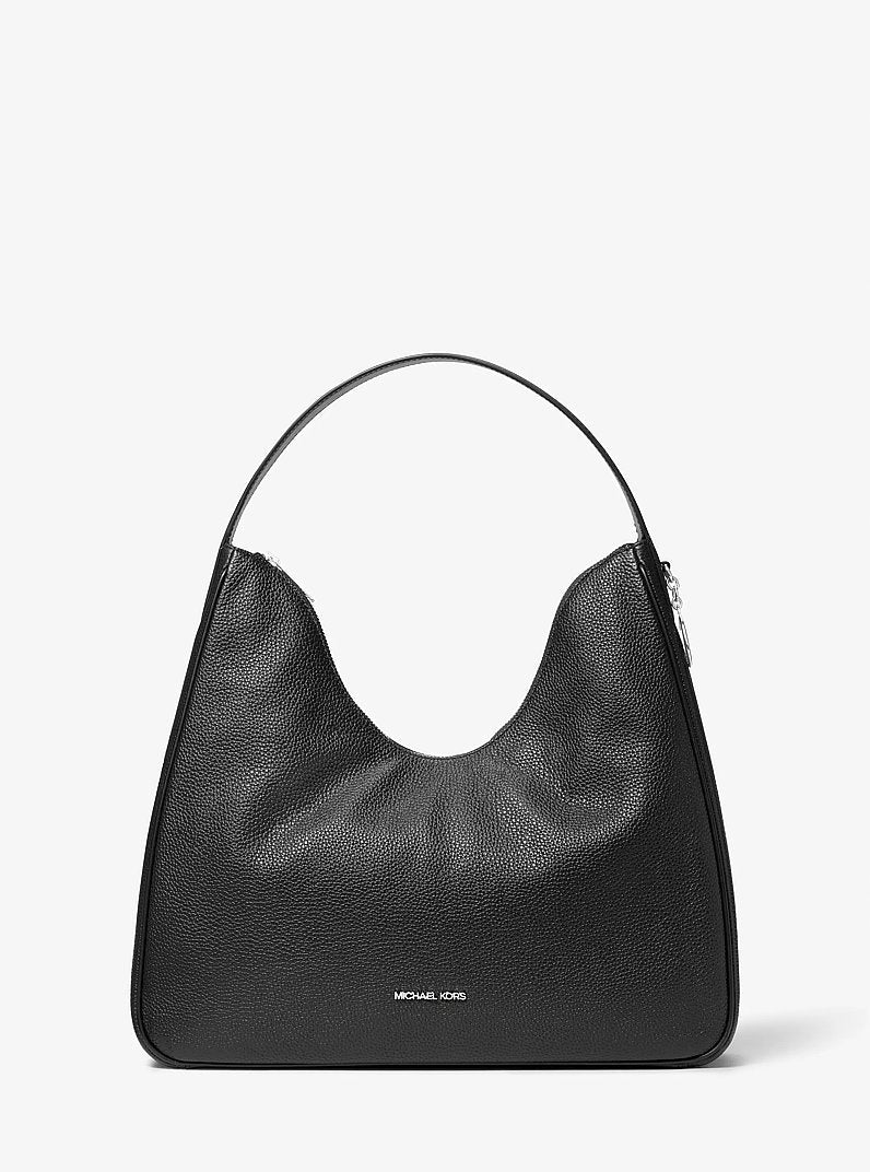 Michael Kors Nayla Medium Pebbled Leather Hobo Shoulder Bag Black