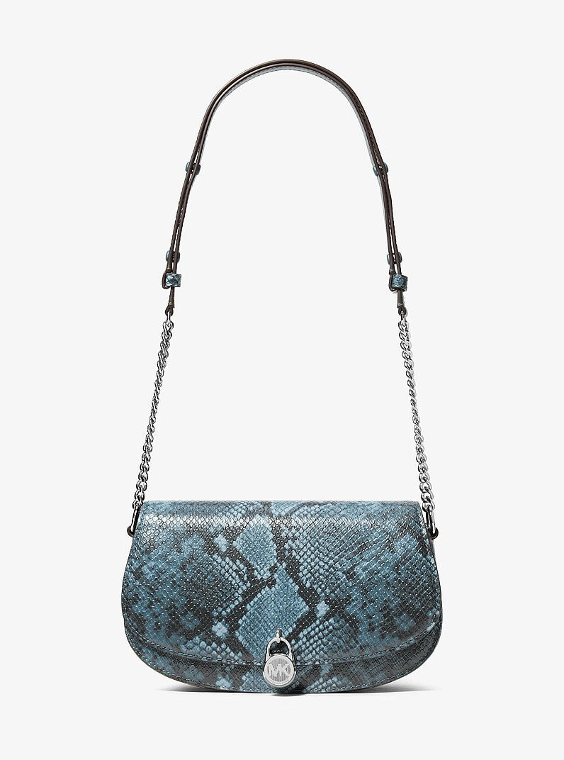 Michael Kors Mila Medium Snake Embossed Messenger Bag Cornflower