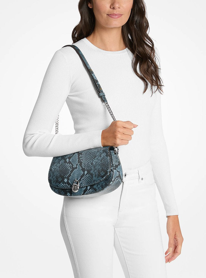 Michael Kors Mila Medium Snake Embossed Messenger Bag Cornflower