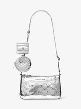 Michael Kors Jet Set Small Patent Logo Debossed Crossbody Bag with Case for Apple Airpods Pro® Silver