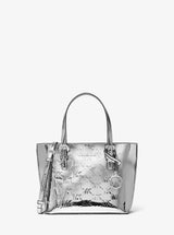 Michael Kors Jet Set Extra-Small Patent Logo Debossed Convertible Tote Bag Silver