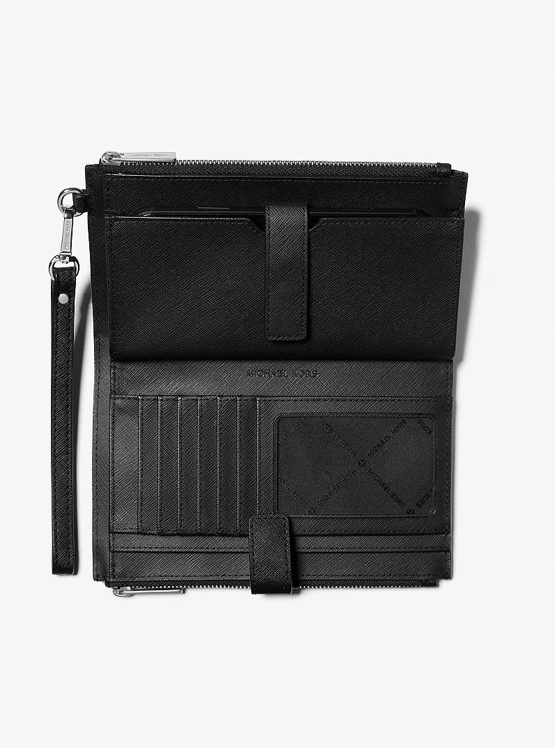 Michael Kors Jet Set Large Leather Smartphone Wristlet Wallet Black