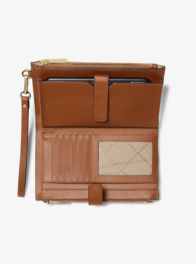 Michael Kors Jet Set Large Leather Smartphone Wristlet Wallet Luggage