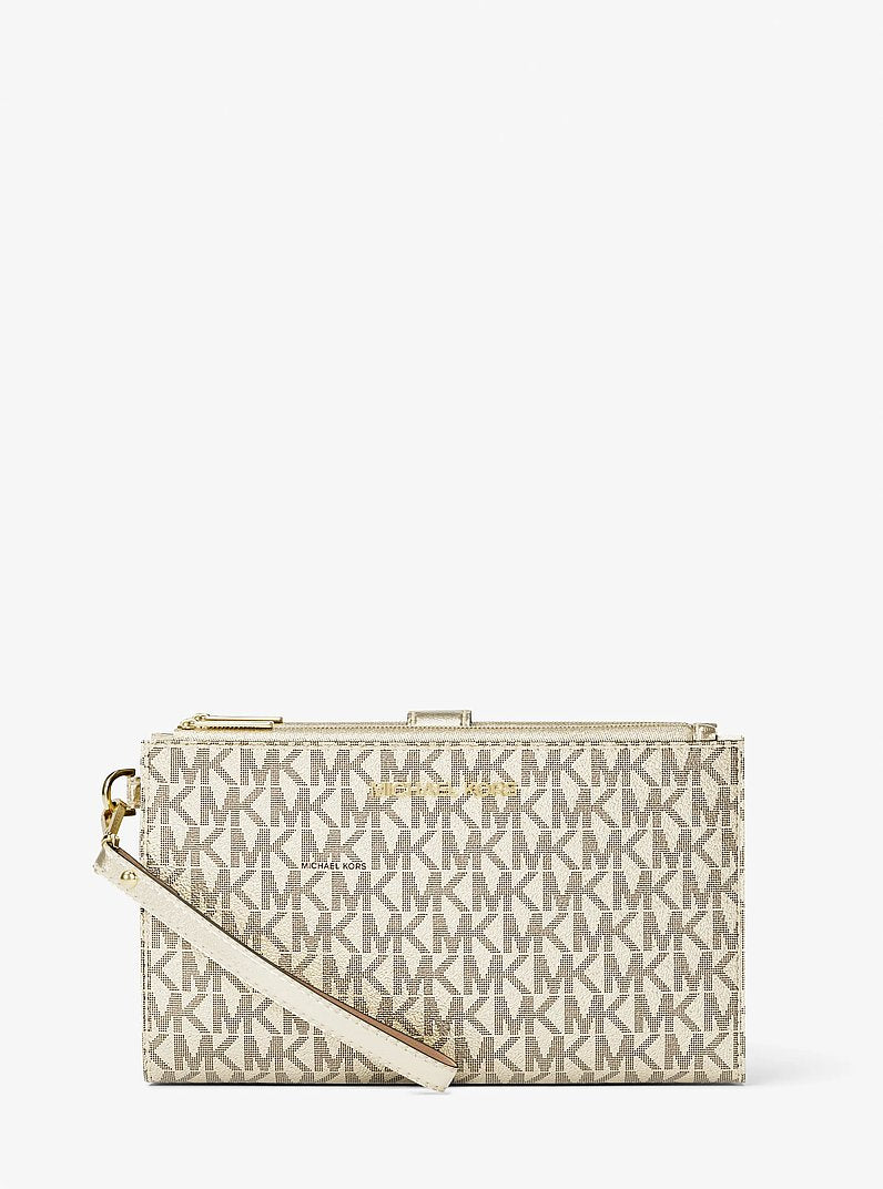 Michael Kors Jet Set Travel Large Signature Logo Wristlet Pale Gold