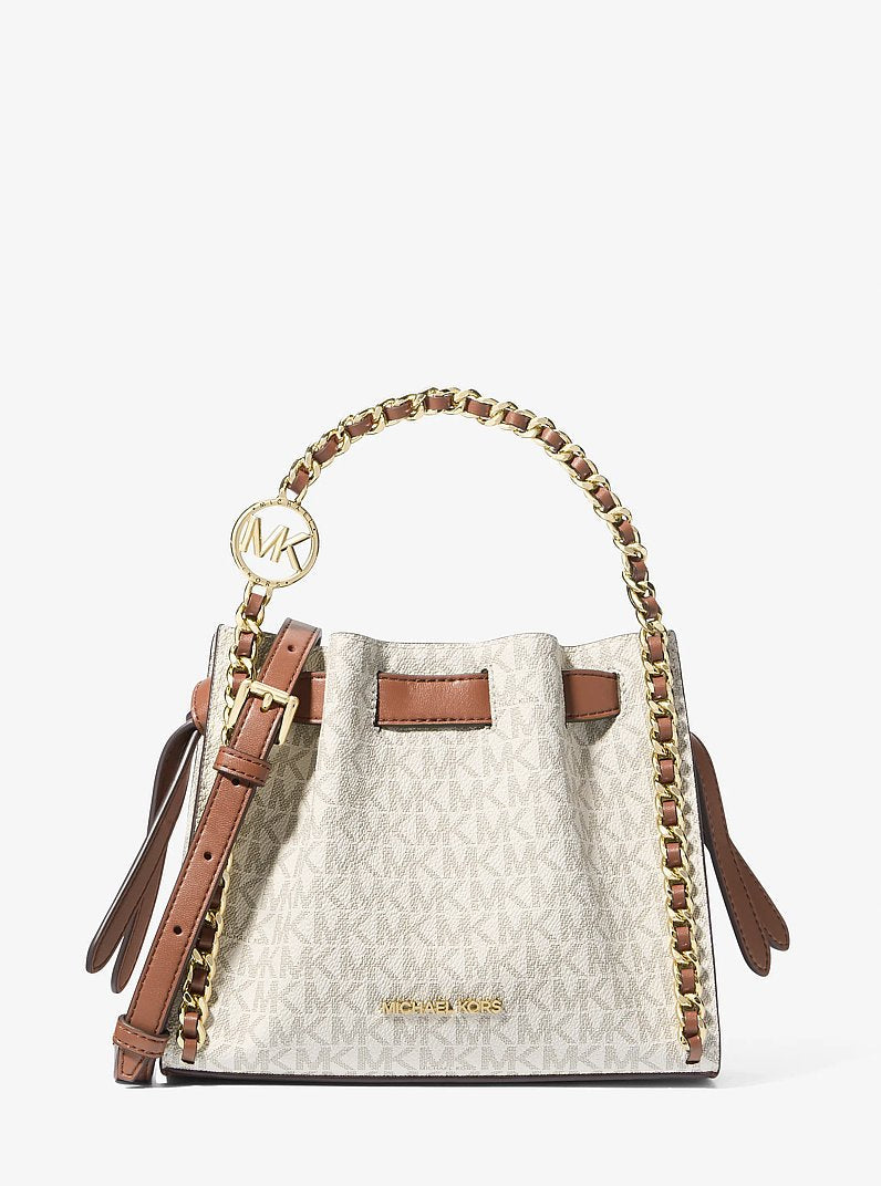 Michael Kors Mina Small Signature Logo Chain Crossbody Bag Vanilla