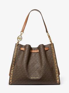 Mina Large Signature Logo Chain Shoulder Bag Brown Brown