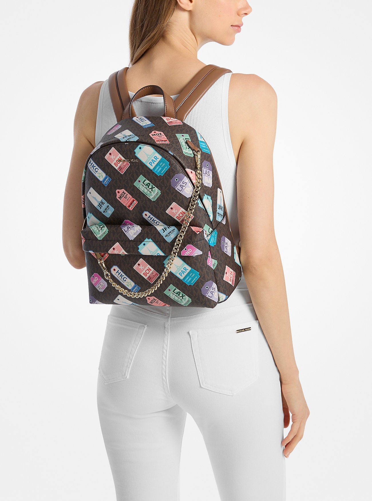 Slater Medium Printed Signature Logo Backpack Brown Brown