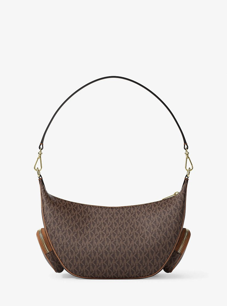 Michael Kors Merritt Medium Signature Logo Convertible Shoulder Bag Brown