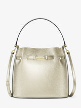 Michael Kors Carson Medium Metallic Convertible Bucket Crossbody Bag Pale Gold
