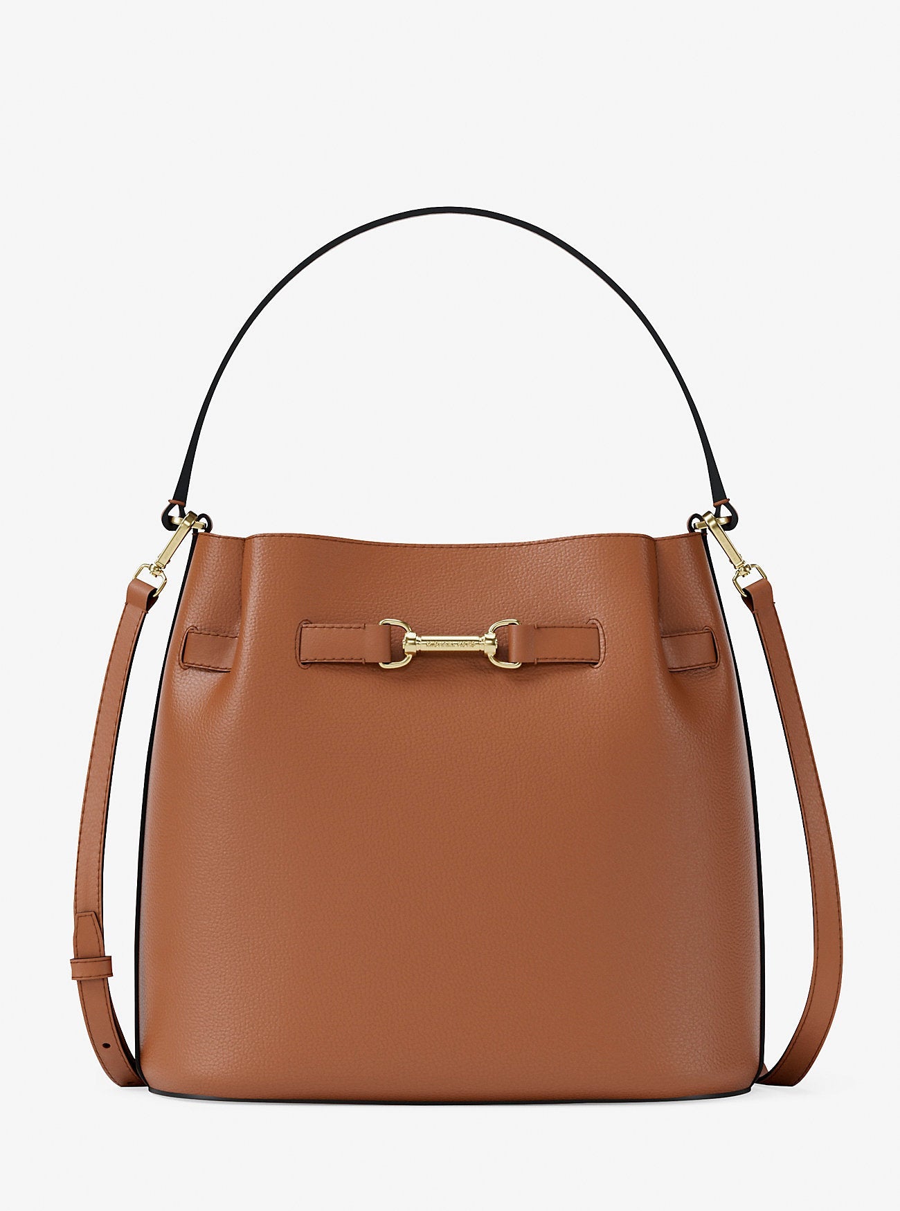 Michael Kors Carson Medium Pebbled Leather Convertible Bucket Crossbody Bag Luggage