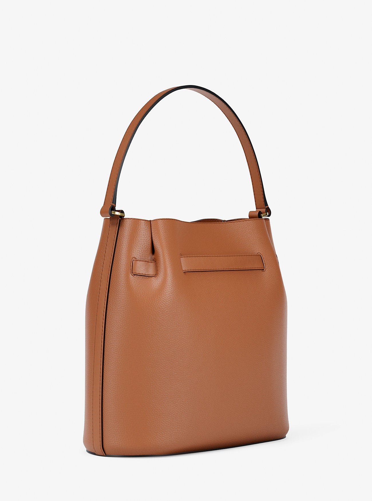 Michael Kors Carson Medium Pebbled Leather Convertible Bucket Crossbody Bag Luggage