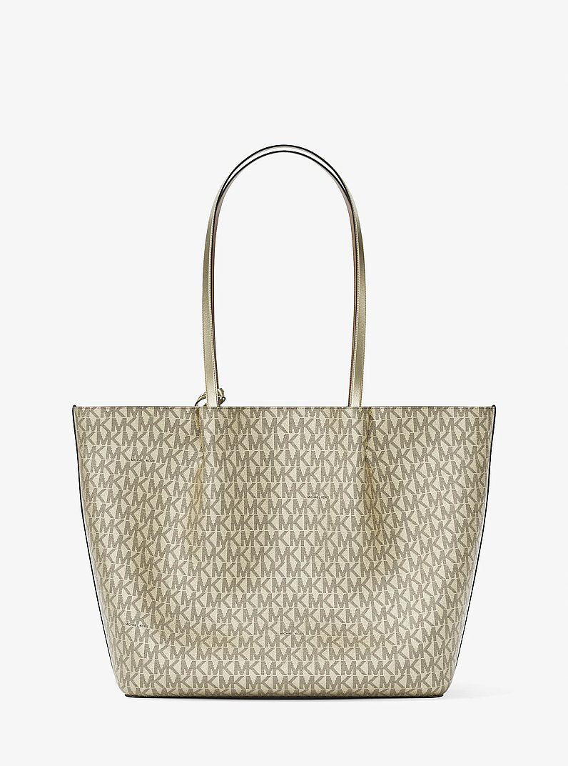 Michael Kors Carson Large Metallic Signature Logo Tote Bag Pale Gold