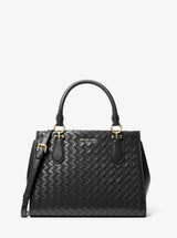 Michael Kors Marilyn Medium Woven Satchel Black