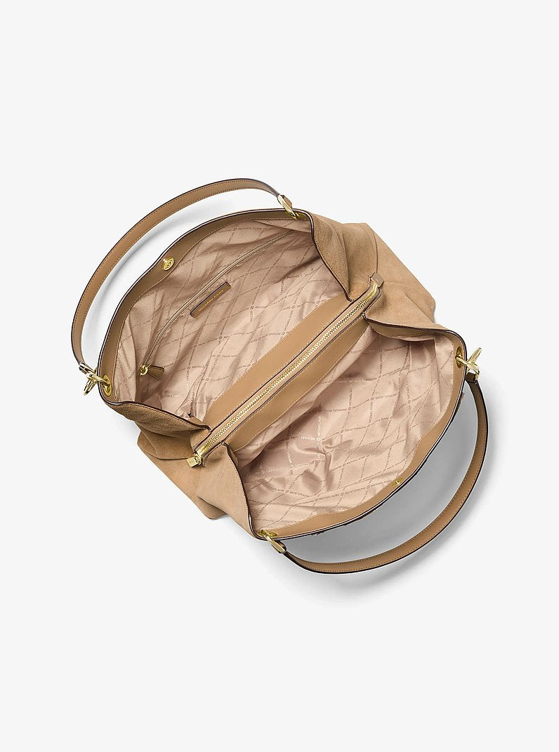 Michael Kors Christina Large Suede Shoulder Bag Camel