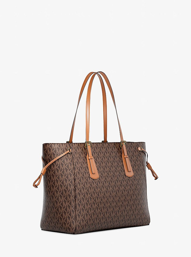 Michael Kors Voyager Large Signature Logo Top-Zip Tote Bag Brown