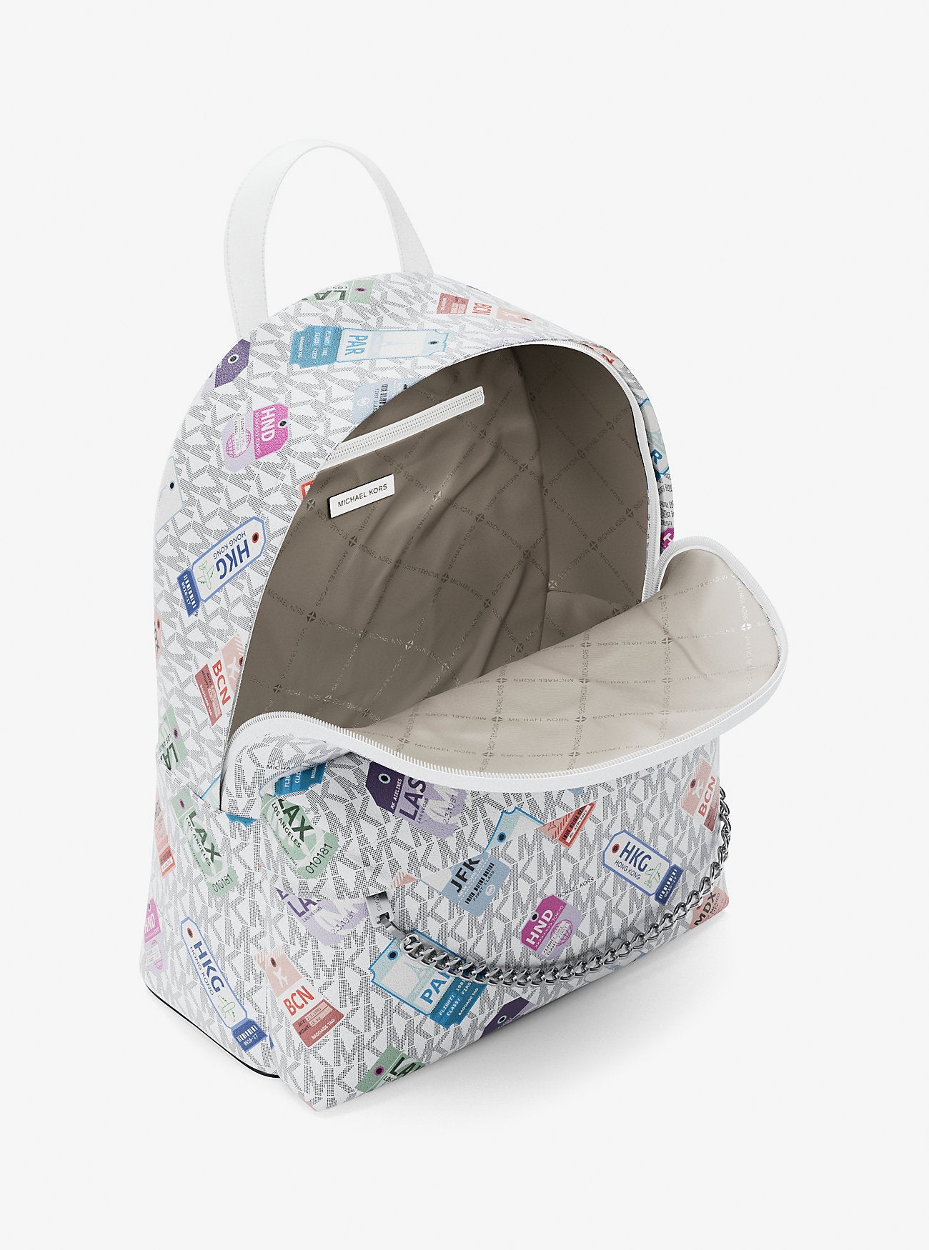 Slater Medium Printed Signature Logo Backpack Optic White Optic White