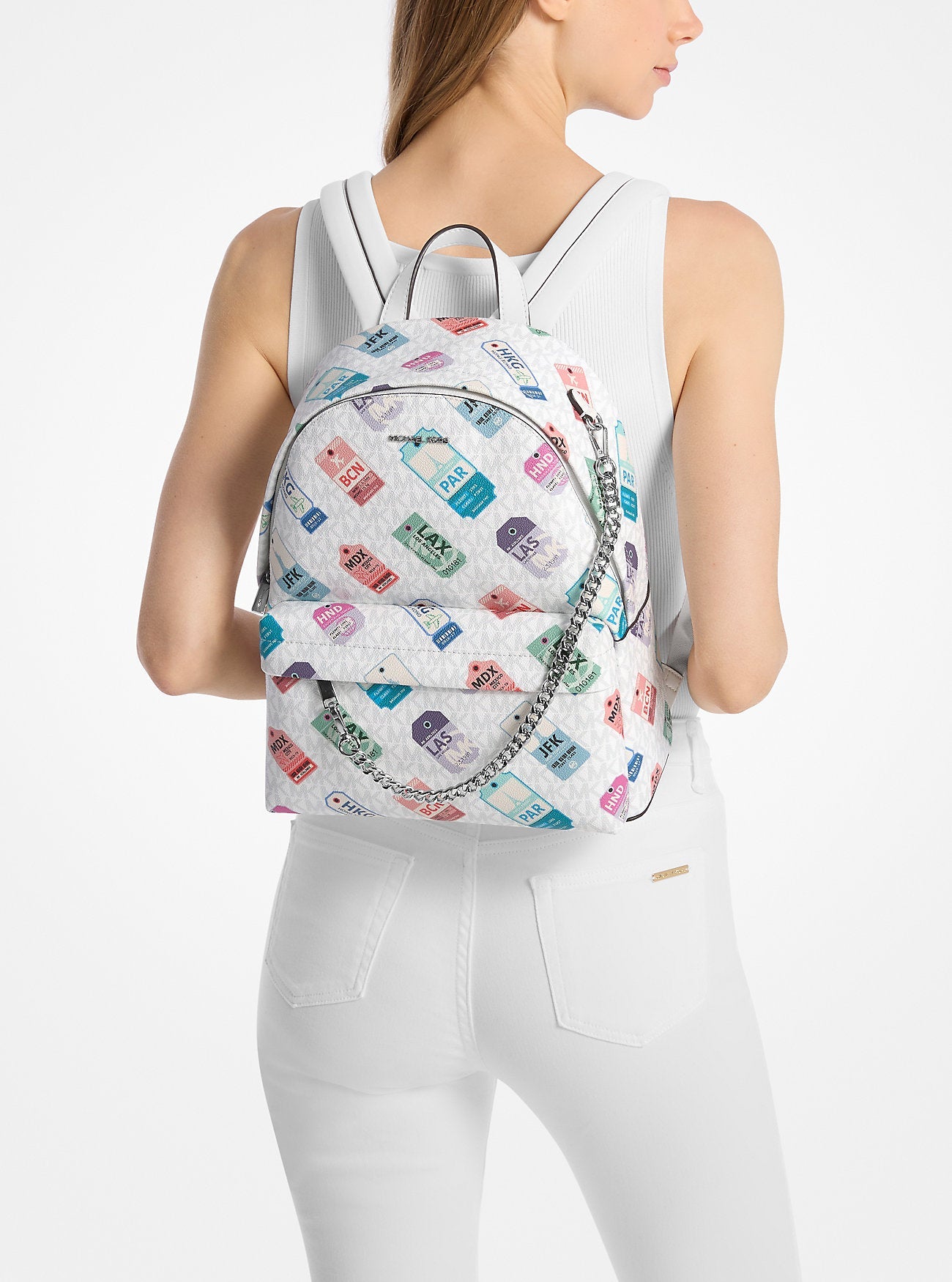Slater Medium Printed Signature Logo Backpack Optic White Optic White