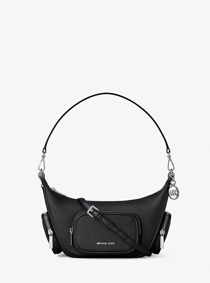 Michael Kors Merritt Small Pebbled Leather Convertible Crossbody Bag Black