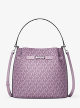 Michael Kors Carson Medium Signature Logo Convertible Bucket Crossbody Bag Lt Quartz