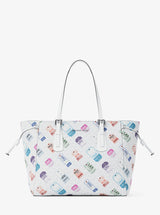 Michael Kors Voyager Large Printed Signature Logo Tote Bag Optic White