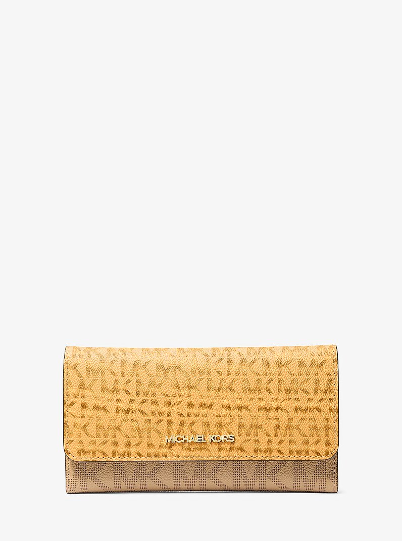 Michael Kors Jet Set Large Signature Logo Tri-Fold Wallet Honeywheat Multi