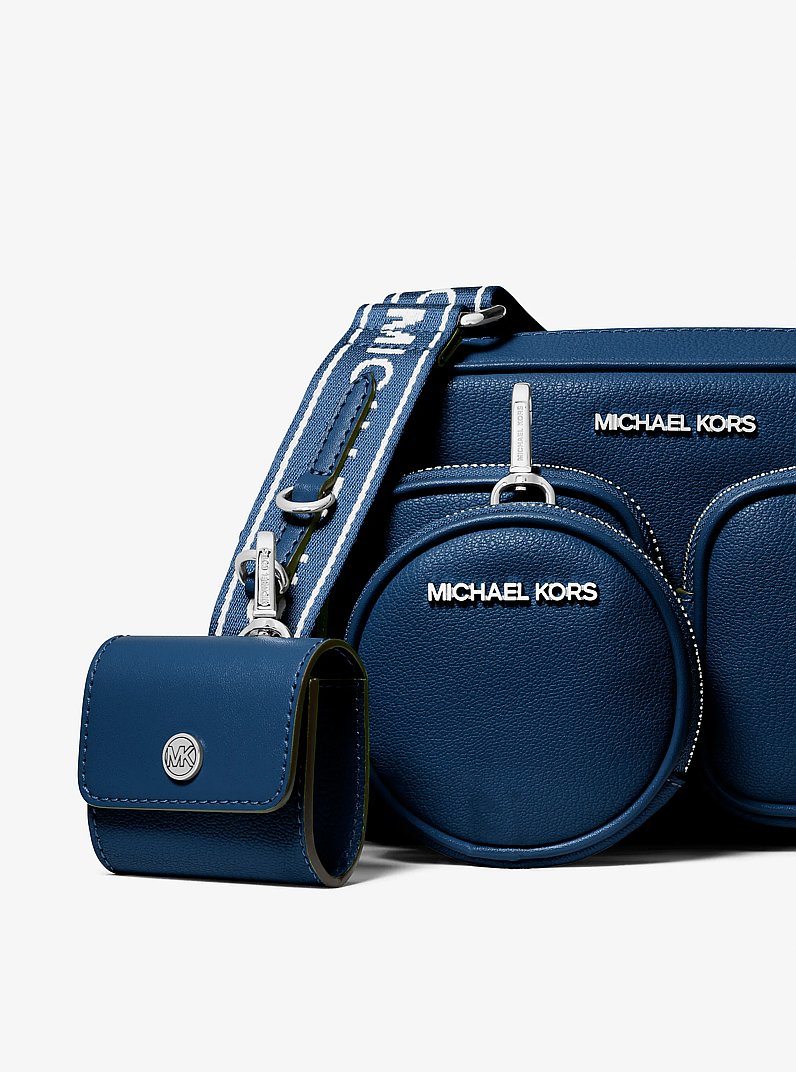 Michael Kors Jet Set Leather Medium Crossbody Bag with Case for Apple Airpods Pro® Navy
