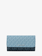 Michael Kors Jet Set Travel Signature Logo Tri-Fold Wallet Denim Multi