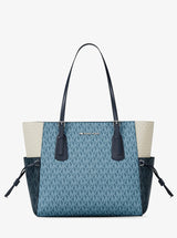 Michael Kors Voyager Large Color-Block Signature Logo Tote Bag Denim Multi