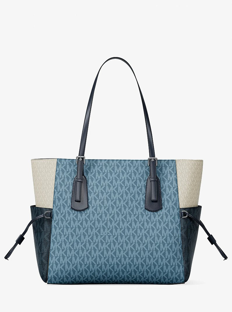Michael Kors Voyager Large Color-Block Signature Logo Tote Bag Denim Multi