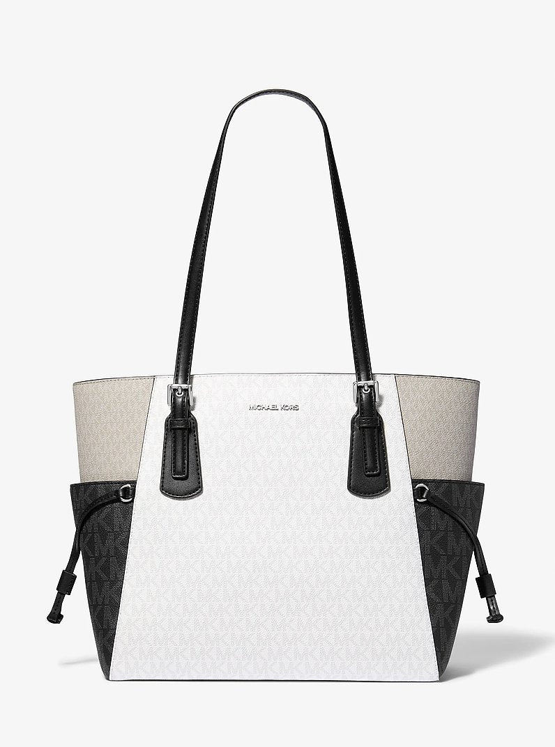 Michael Kors Voyager Large Color-Block Signature Logo Tote Bag Opwht Multi