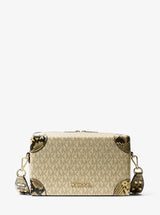 Michael Kors Jeanie Small Metallic Signature Logo and Snake Embossed Trunk Crossbody Bag Pale Gold