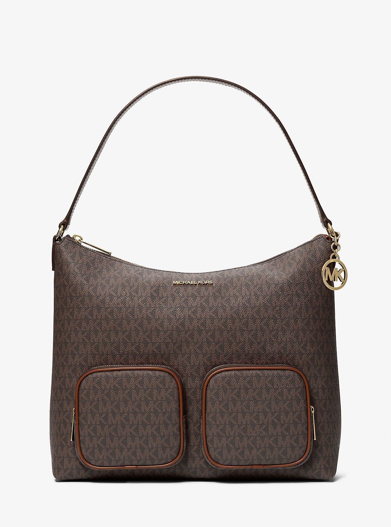 Michael Kors Merritt Large Signature Logo Cargo Shoulder Bag Brown