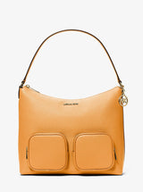 Michael Kors Merritt Large Pebbled Leather Cargo Shoulder Bag Radiant Orange