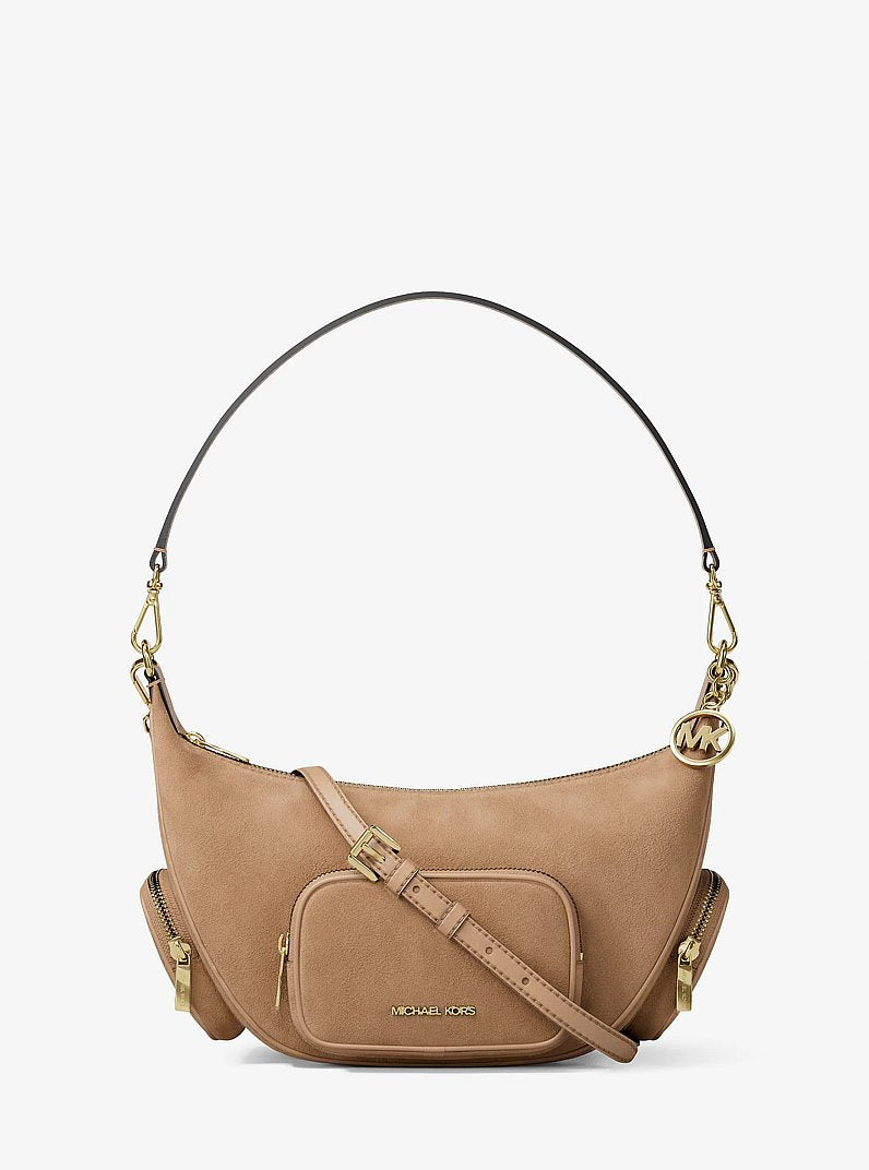 Michael Kors Merritt Medium Suede Convertible Shoulder Bag Camel