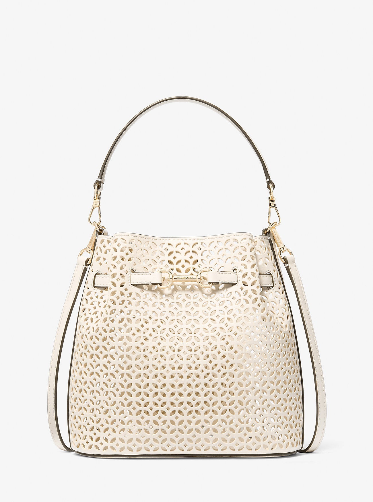 Michael Kors Carson Small Floral Laser Cut Bucket Crossbody Bag Lt Cream
