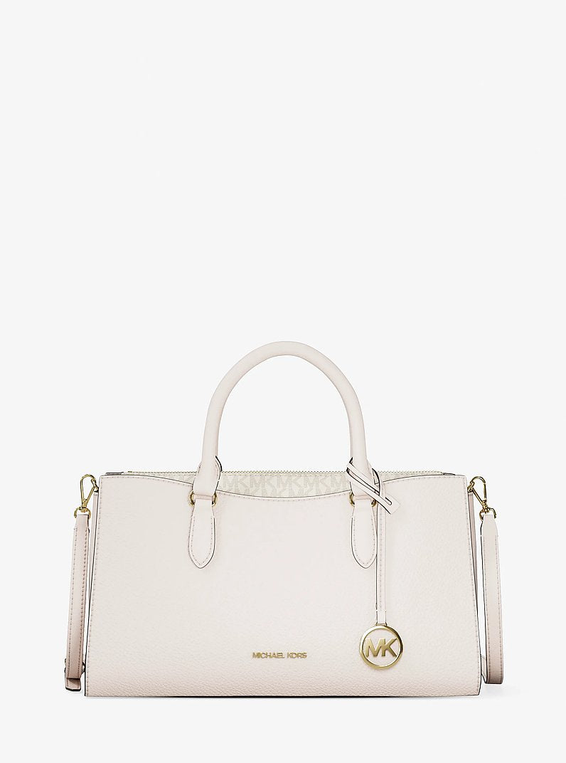 Michael Kors Arden Medium Leather Top-Zip Satchel Lt Cream