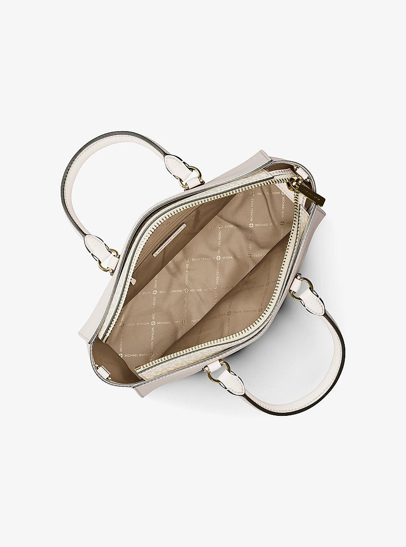 Michael Kors Arden Medium Leather Top-Zip Satchel Lt Cream