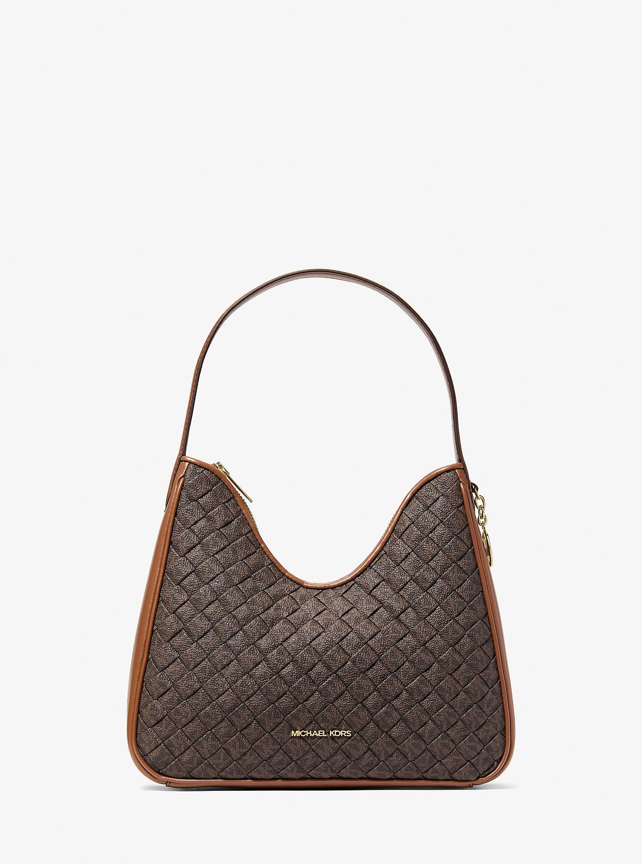 Michael Kors Nayla Small Woven Signature Logo Hobo Shoulder Bag Brown