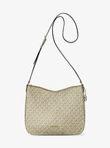 Michael Kors Nayla Medium Metallic Signature Logo Messenger Bag Pale Gold