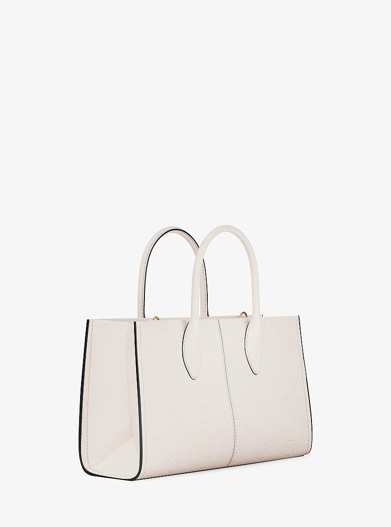 Michael Kors Mirella Medium Logo Debossed Satchel Lt Cream