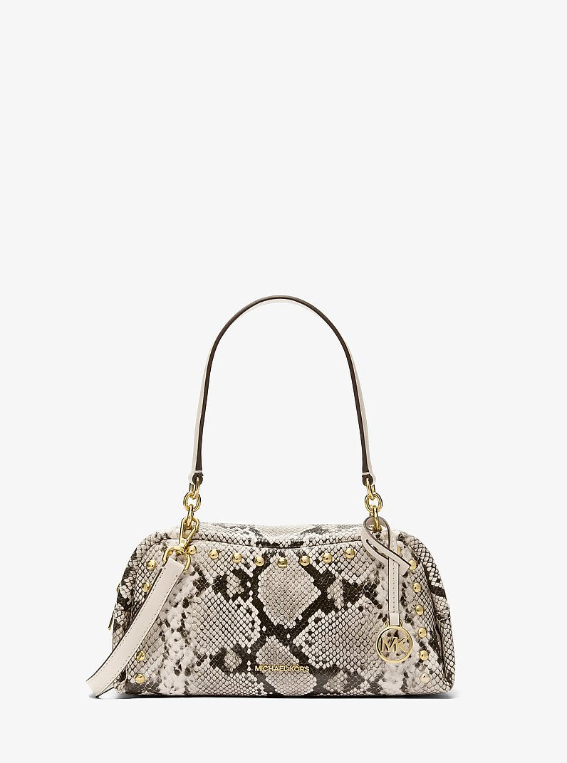 Michael Kors Cecily Small Studded Snake Embossed Shoulder Bag Lt Cream