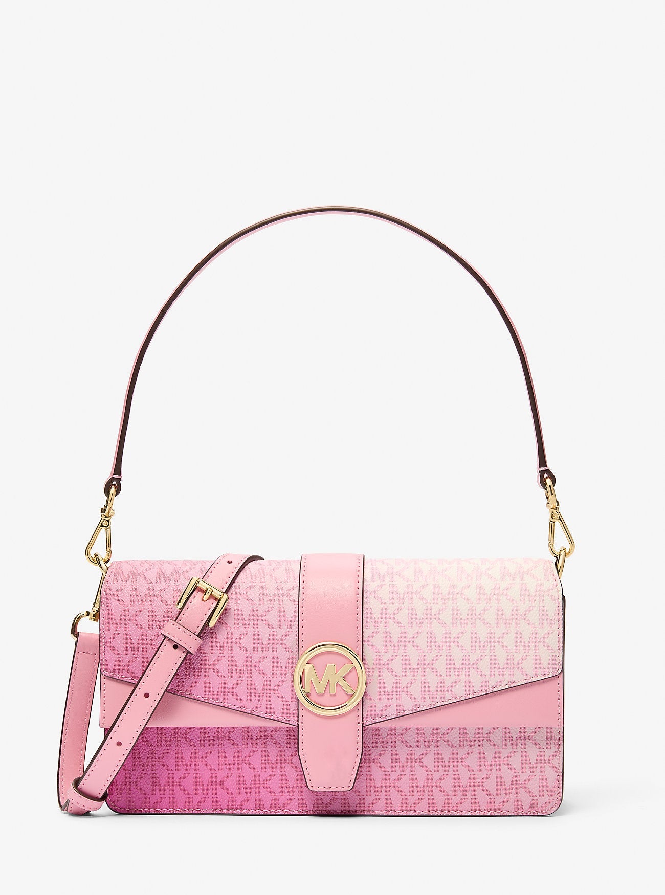 Michael Kors Greenwich Medium Ombre Signature Logo Convertible Shoulder Bag Carnation