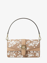 Michael Kors Greenwich Medium Printed Signature Logo Convertible Shoulder Bag Camel
