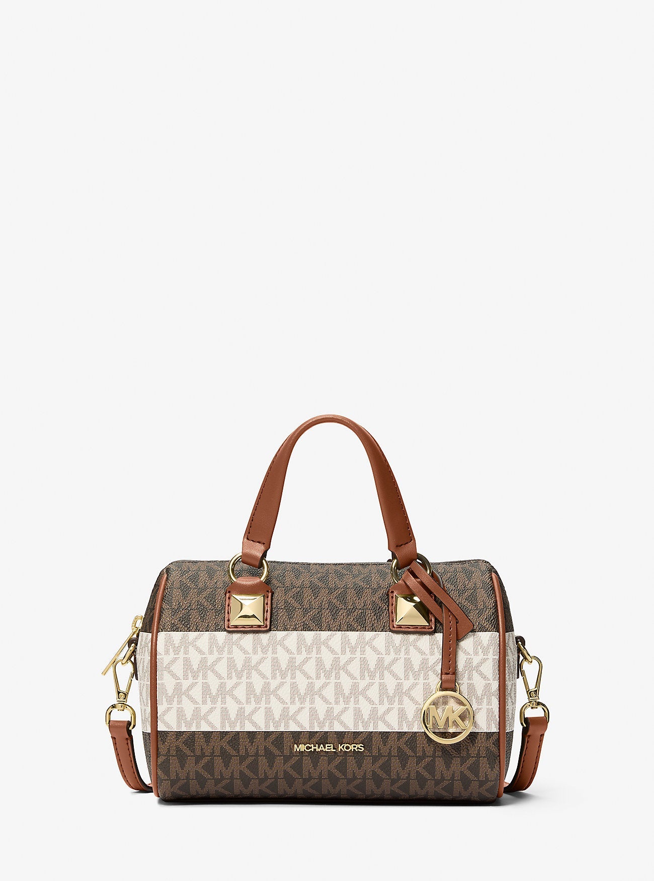 Grayson Small Striped Signature Logo Duffel Crossbody Bag Vanilla-Luggage Vanilla-Luggage