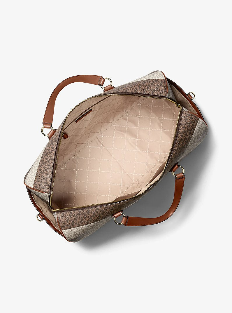 Michael Kors Grayson Extra-Large Striped Signature Logo Weekender Bag Vanilla-Luggage