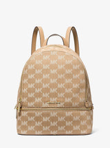 Michael Kors Rhea Medium Logo Jacquard Denim Backpack Camel